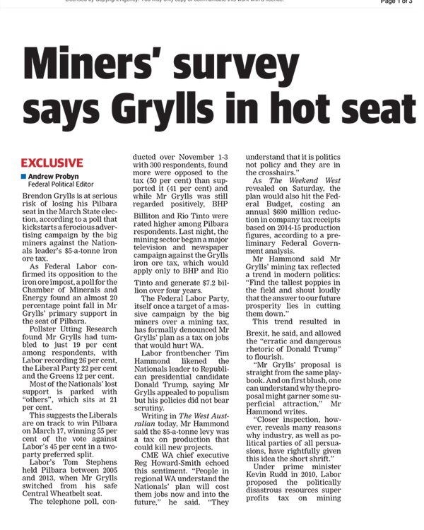 Miners&#39; survey says Grylls in hot seat